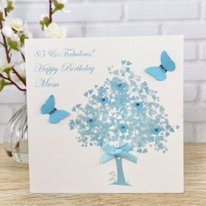 Handmade Birthday Card Blue Heart Tree