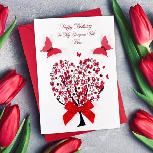 Handmade Birthday Card Floral Heart Tree A5 Large Card