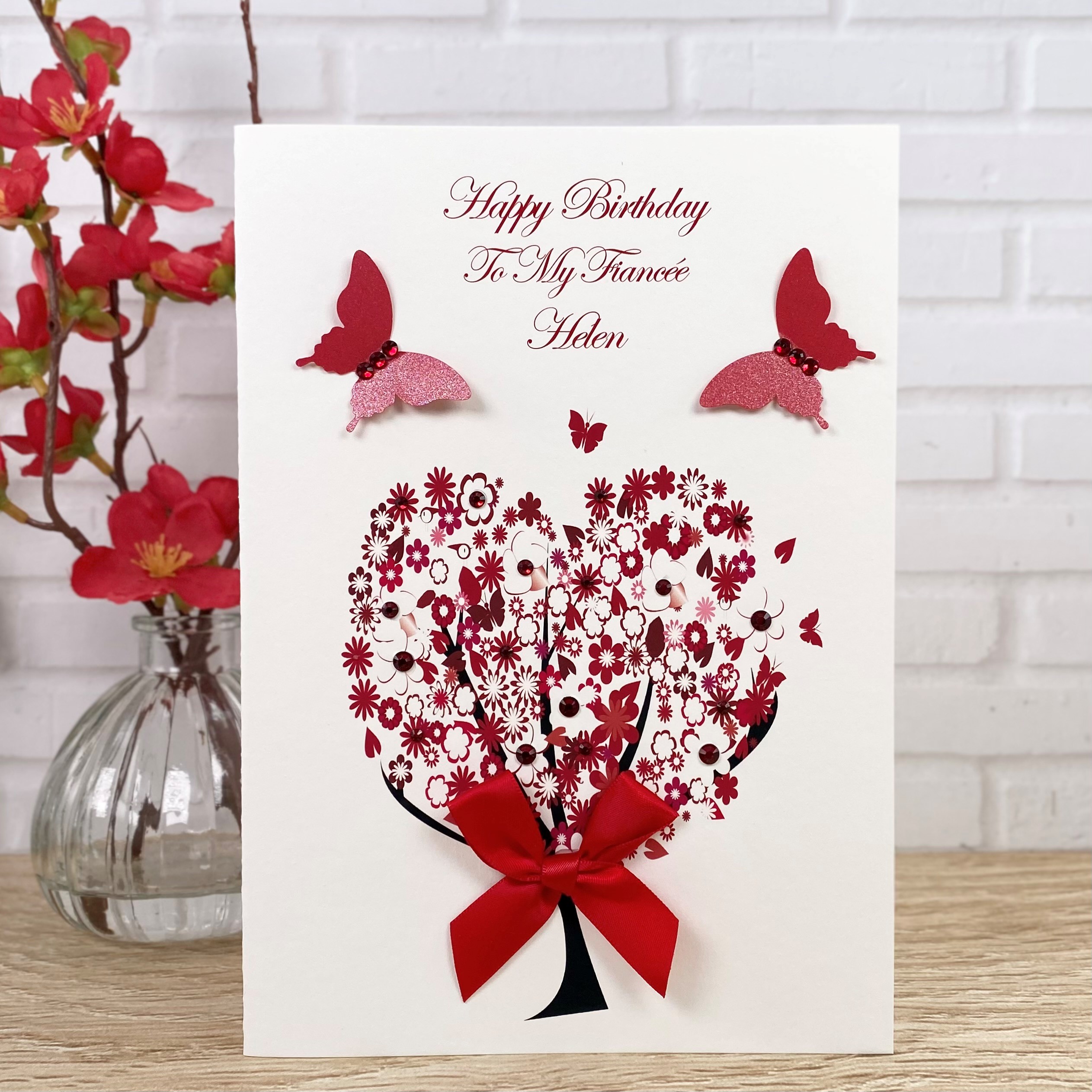 Handmade Birthday Card Flower Heart Tree A5