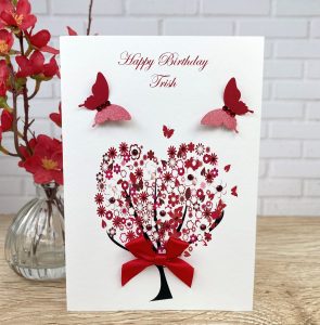 Handmade Birthday Card Red Floral Tree A5 Card