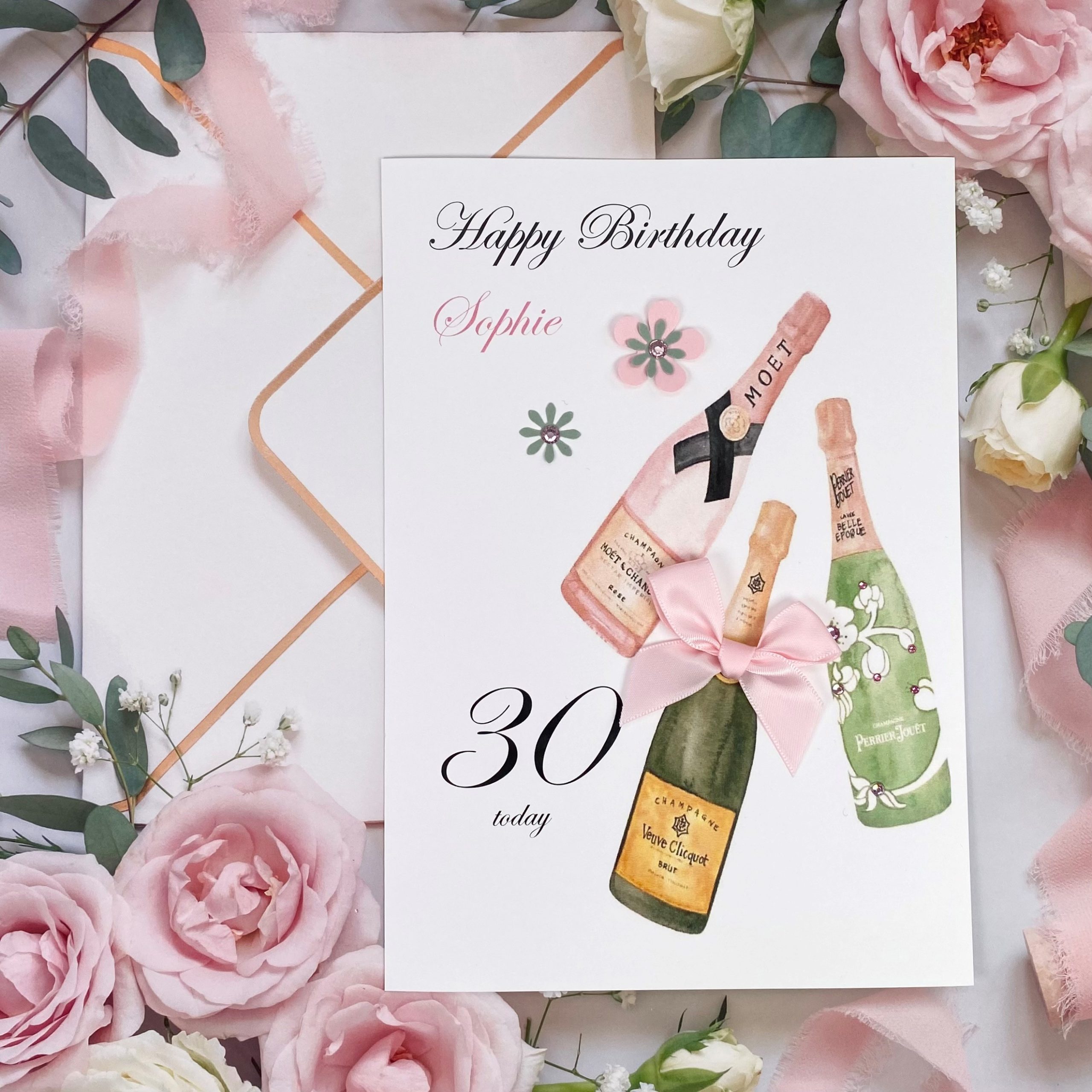 Handmade Birthday Card Champagnes Large Card