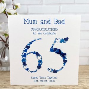Handmade Blue Sapphire Wedding Anniversary Card 65 hearts Square Card