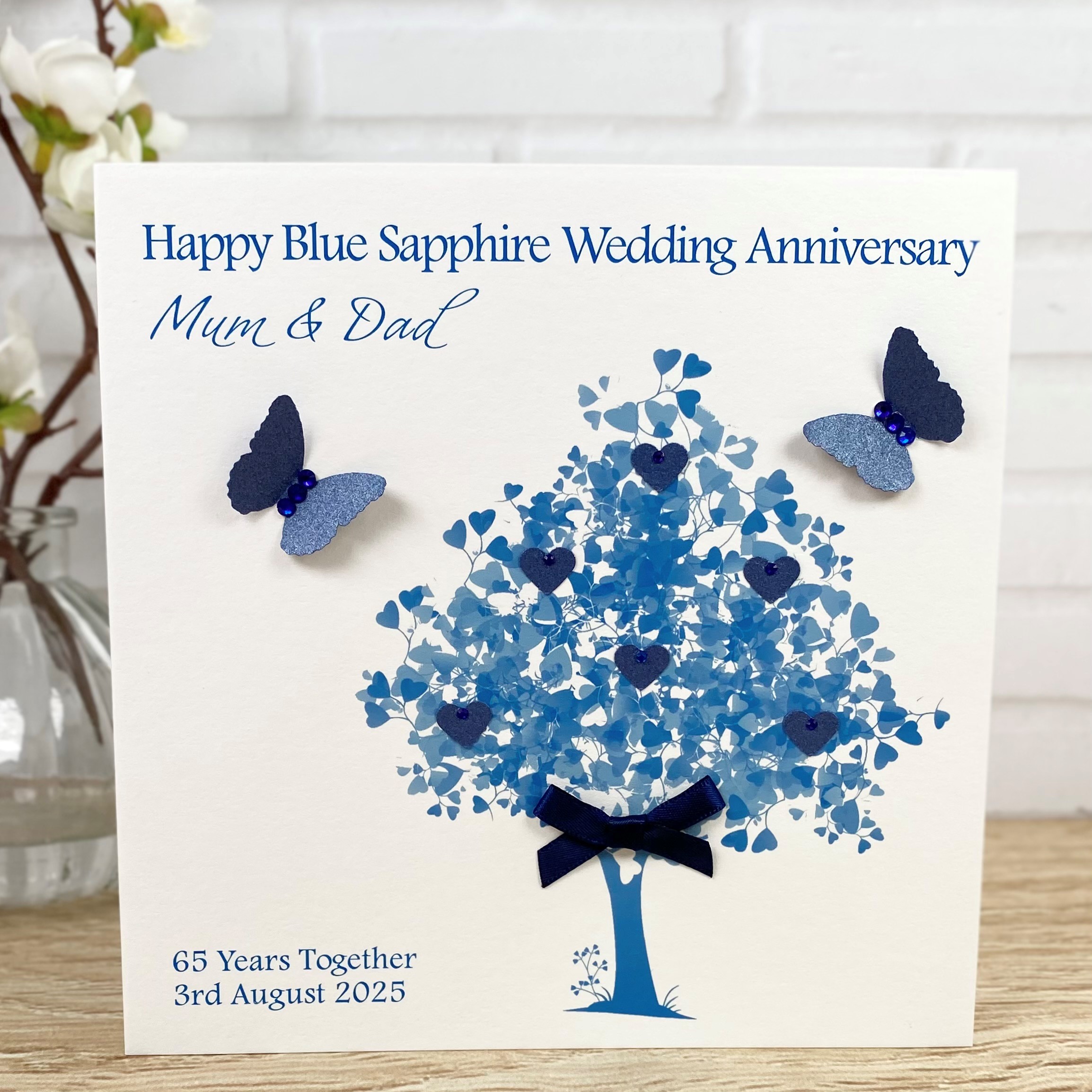 Handmade Blue Sapphire Wedding Anniversary Card Heart Tree Square Cards