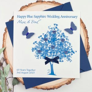 Handmade Sapphire Wedding Anniversary Card Heart Tree Square Cards