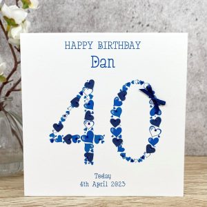 Handmade Birthday Card Age 40 Blue Square Card