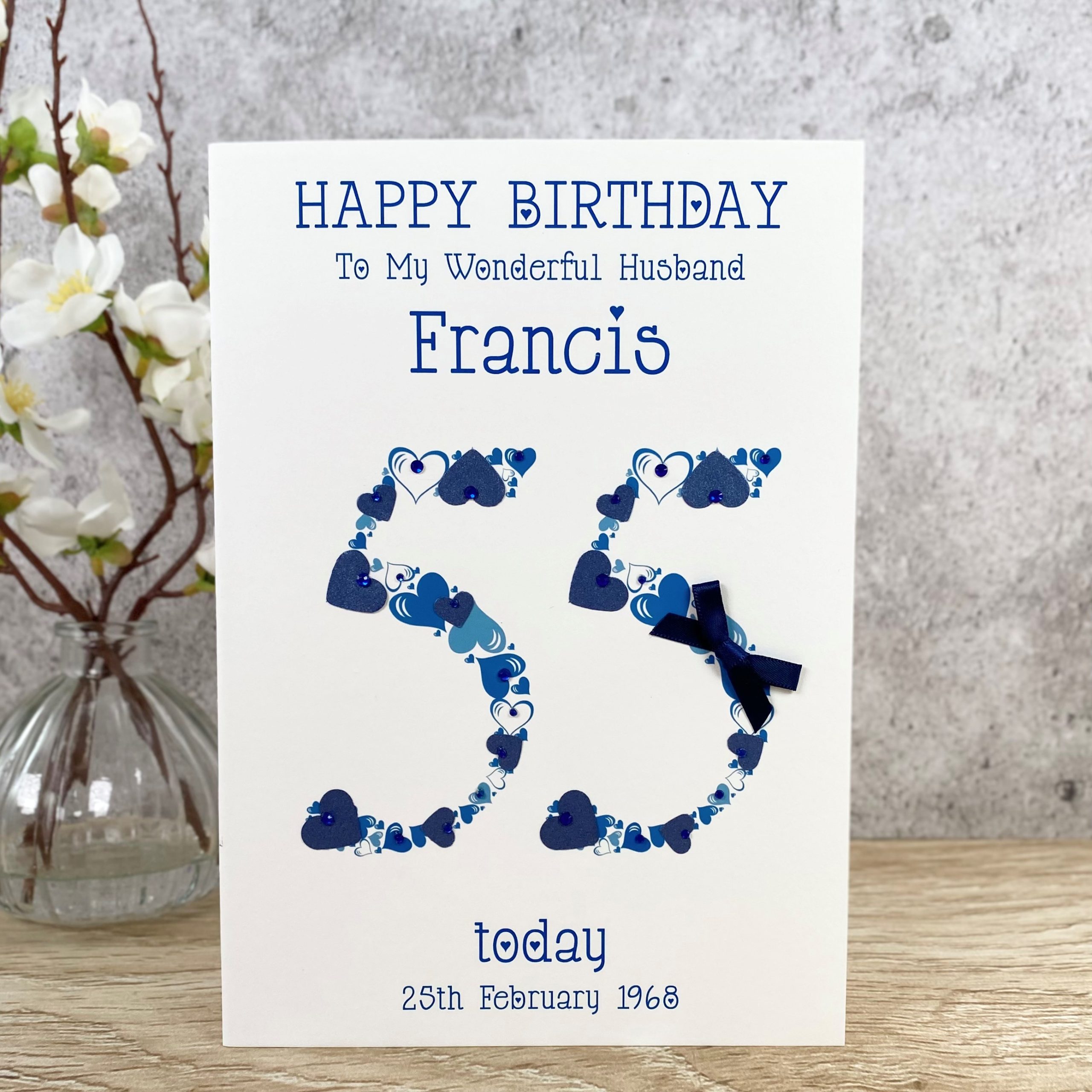 Handmade Birthday Card Heart Numbers age 55 A5 large card