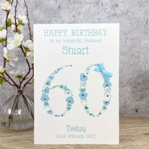 Handmade Birthday Card Light Blue Heart Numbers 60 A5 Large Card
