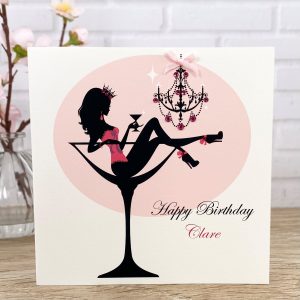 Handmade Birthday Card Pink Princess Cocktail A5 Large Card