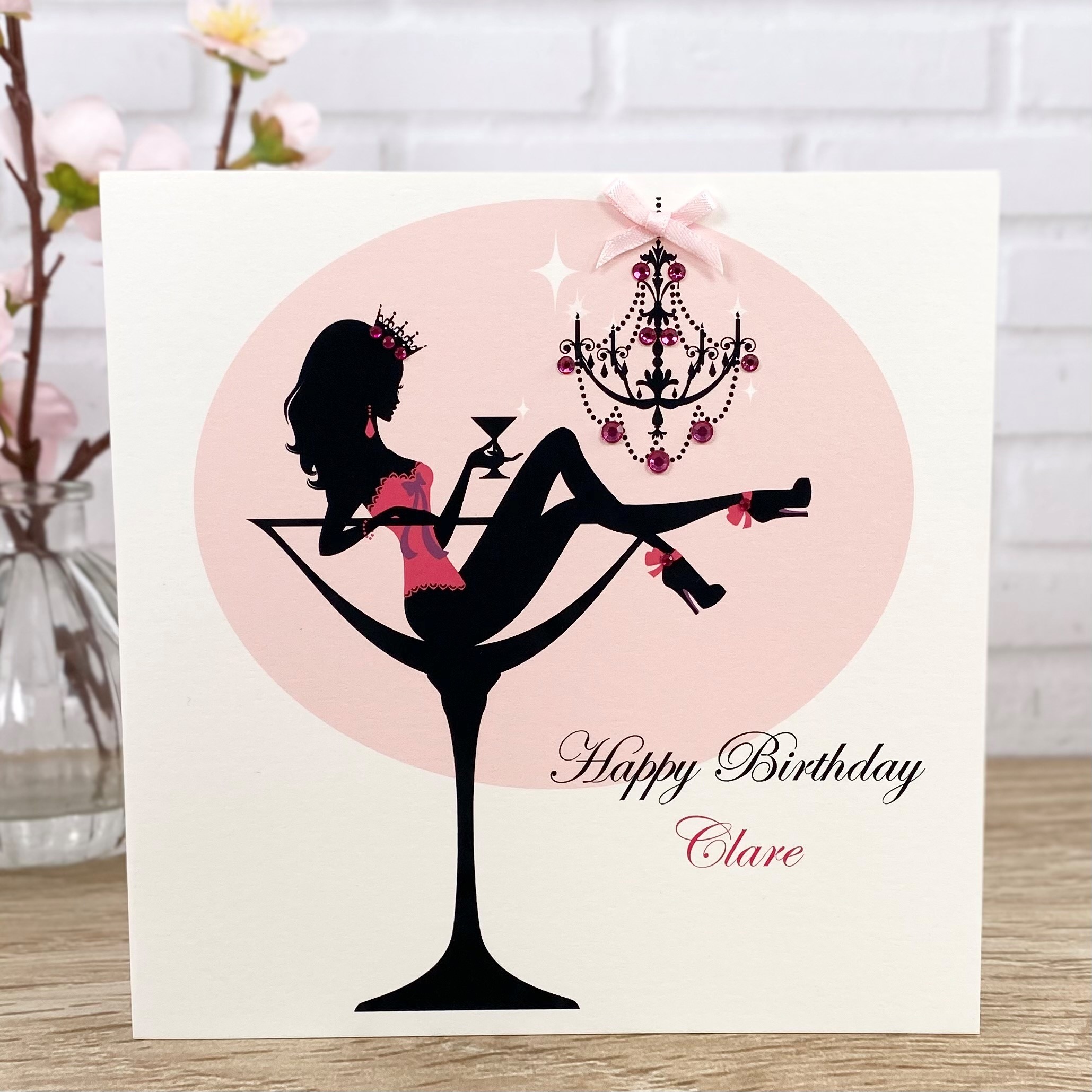Handmade Birthday Card Pink Princess Cocktail A5 Large Card