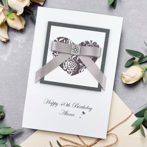 Handmade Birthday Card Silver Bowed Heart A5 Card