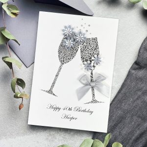 Handmade Birthday Card Silver Champagne Toast Large Card