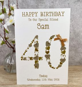 Handmade Birthday Cards Gold 40th Birthday Heart Numbers A5 Card