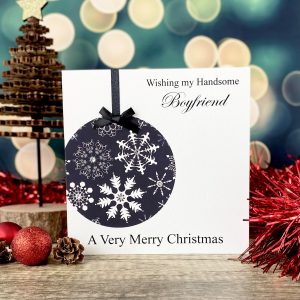 Handmade Christmas Card Black Snowflake Bauble 150mm square size