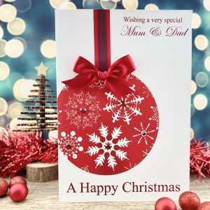 Handmade Christmas Card Single Red Bauble