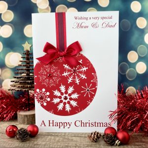Handmade Christmas Card for Mum Red Snowflake Bauble A4 extra large card