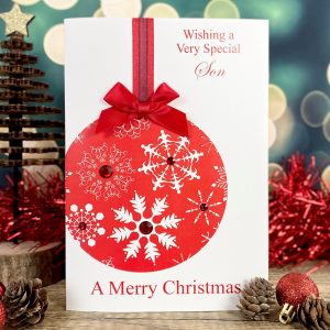 Handmade Christmas Card for Son Red Snowflake Bauble A5 large card