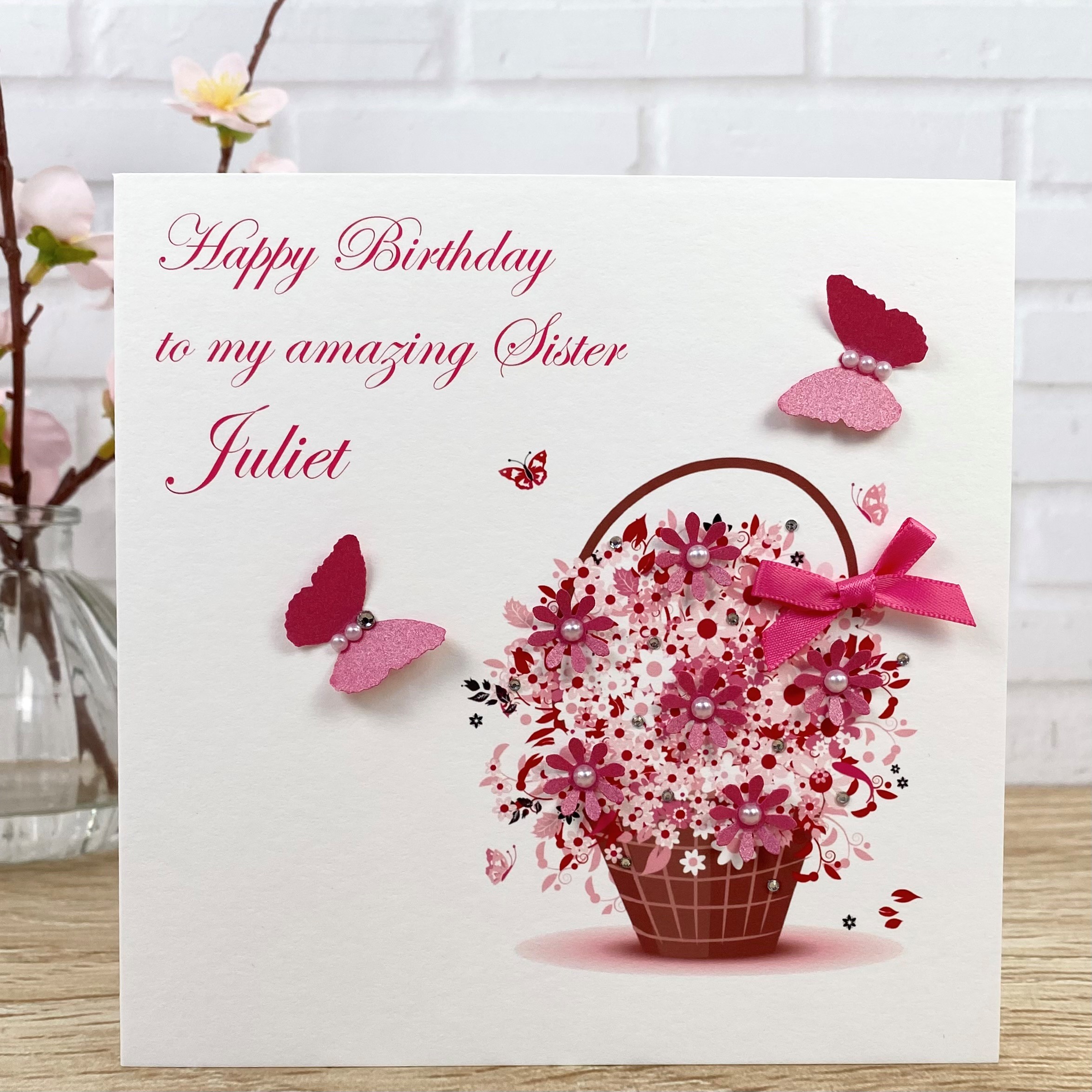 Handmade Floral Basket Square Card
