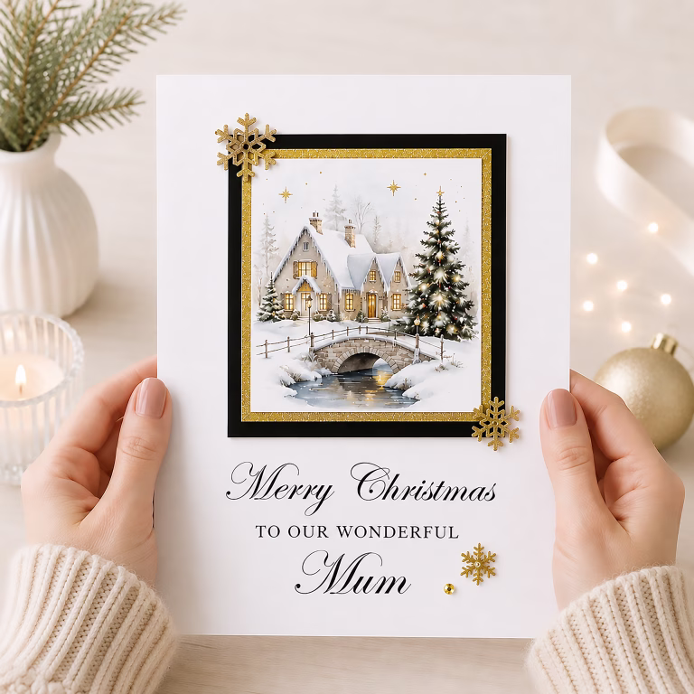 Personalised Luxury Snow Scene Christmas Card | Any Name & Wording