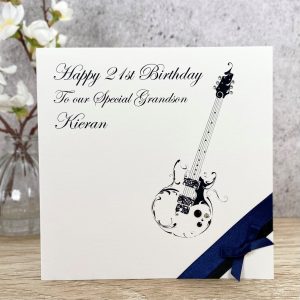 Handmade Birthday Card Blue Guitar Square Card