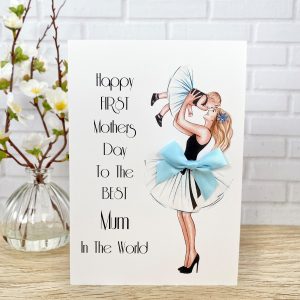 Handmade Mother's Day Card Mother and Child blue A5 Large Card