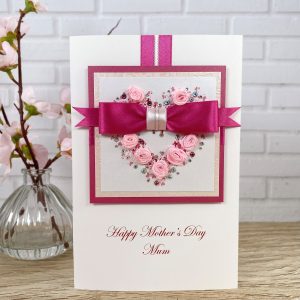 Luxury Handmade Mother's Day Card Raised Pink Rosebud Heart A5 Large Card