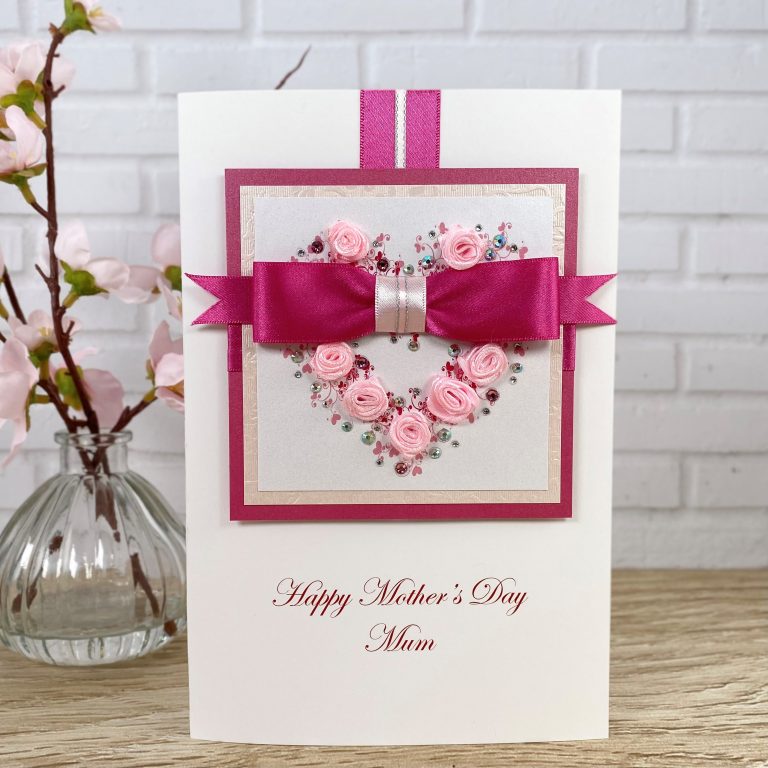 Luxury Handmade Mother’s Day Card ‘Pink Rosebud Heart’