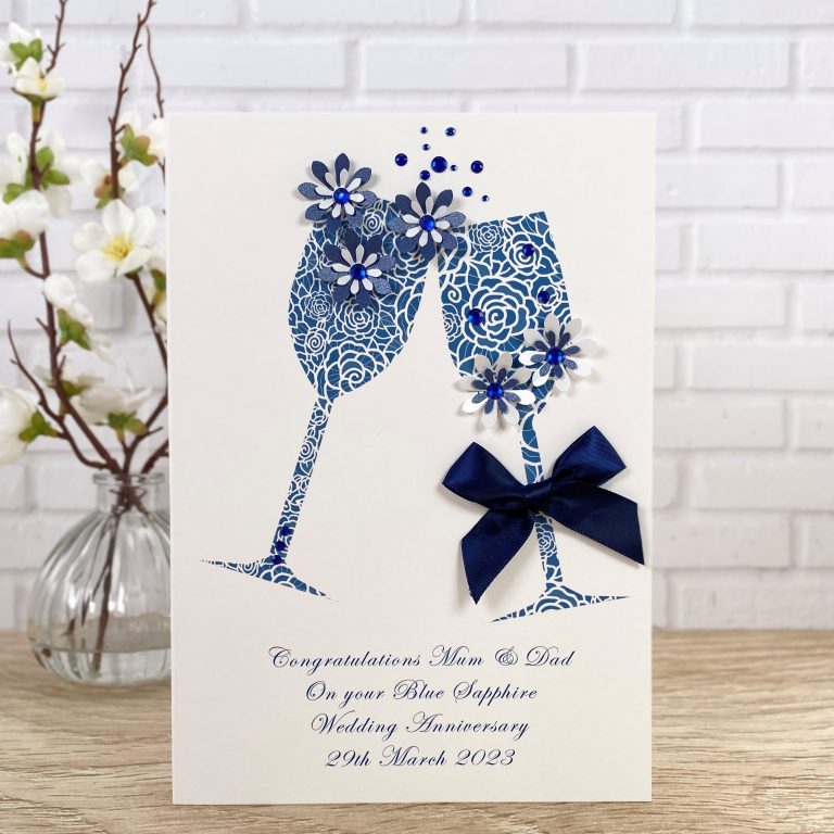 Handmade Blue Sapphire Wedding Anniversary Card ’65th Toast’