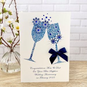Handmade Blue Sapphire Wedding Anniversary Card Blue Toast A5 Card
