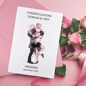 Handmade Engagement Card Couple with pink balloons