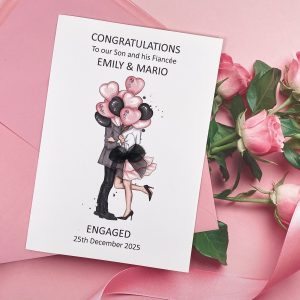 Handmade Engagement Card Couple with pink balloons A5 large card
