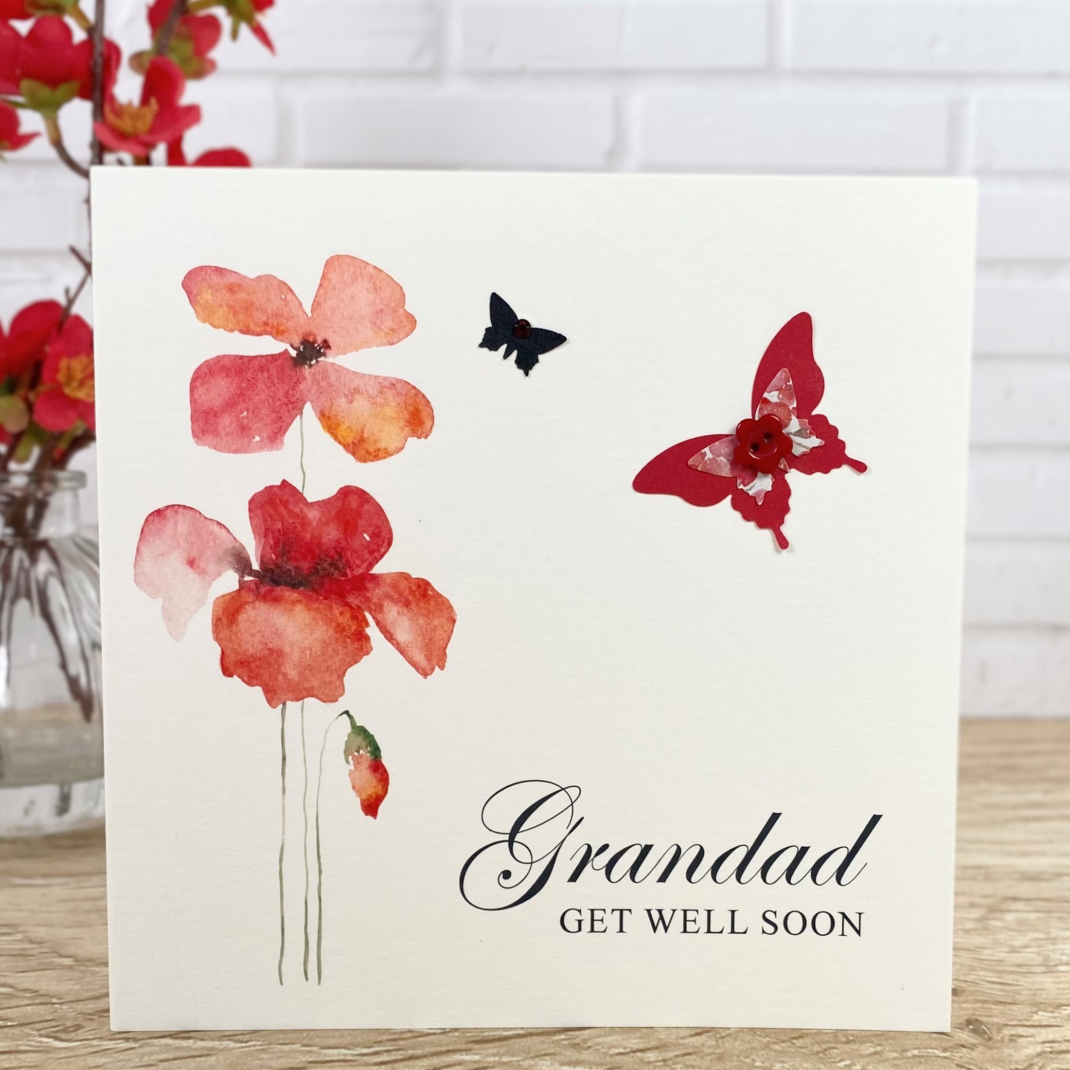 Handmade Get Well Card Poppies Square Card