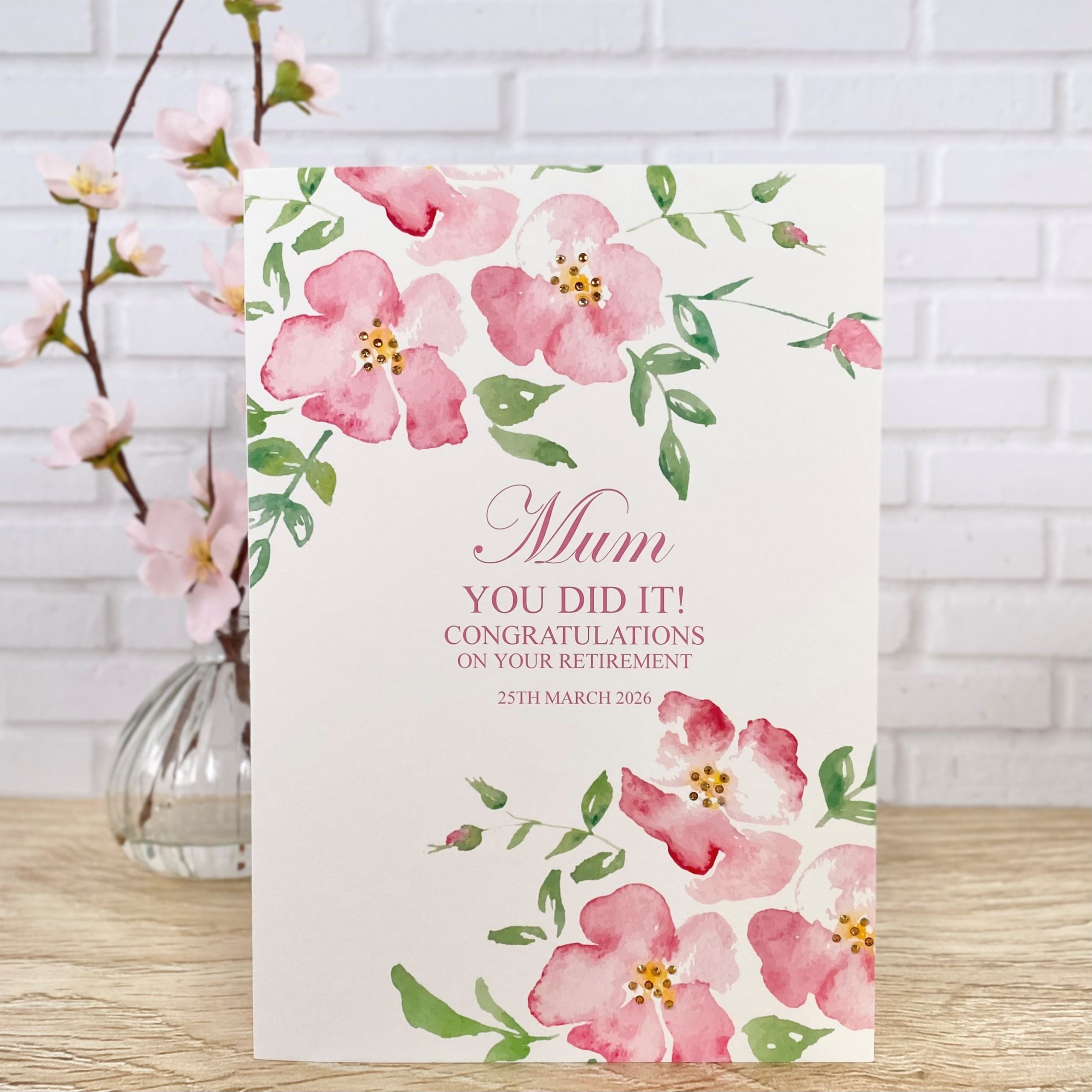 Handmade Retirement Card Wild Roses A5 Large Card