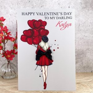 Handmade Valentine's Card Red Balloons A4 Extra Large Card