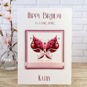 Luxury Handmade Birthday Card Jewelled Butterfly A5 Large Card