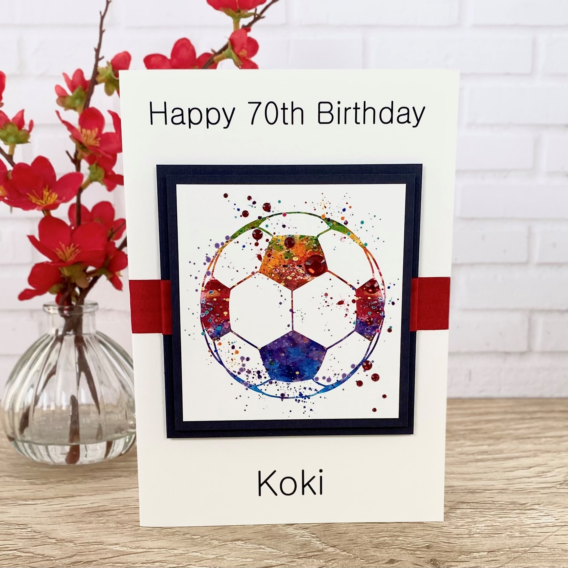 Personalised Birthday Card Red Jewelled Football A5 Large Card