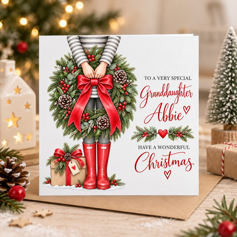 Personalised Christmas Wreath Card For Her