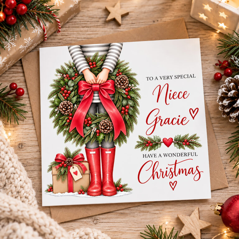 Personalised Christmas Wreath Card For Her