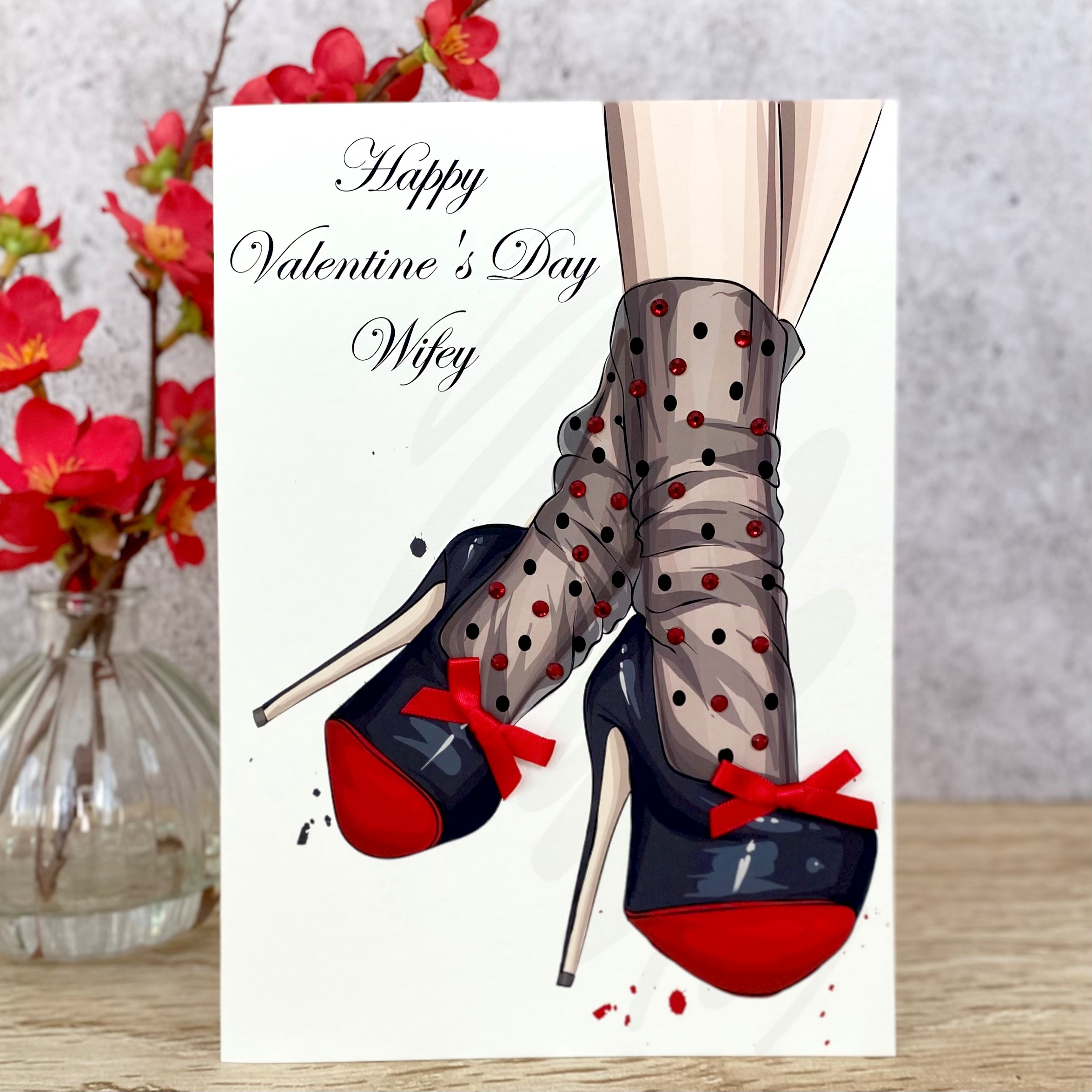 HANDMADE VALENTINES CARD CHRISTIAN LOUBOUTIN STYLE shoes A5 Large Card