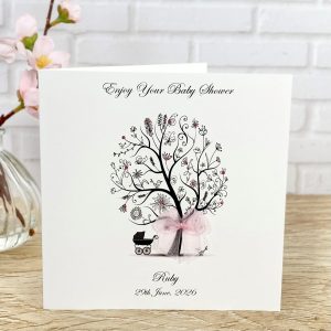 Handmade Baby Shower Tree with Pink Pram A5 Large Card