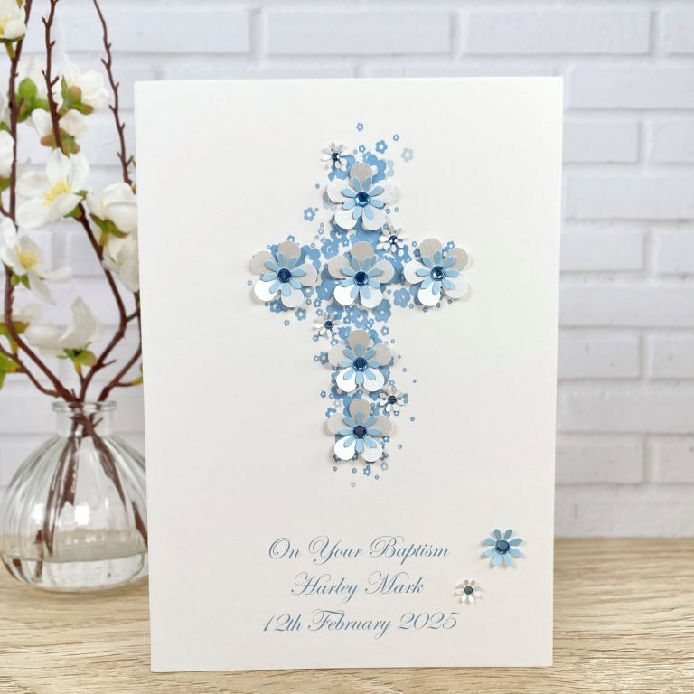 Handmade Christening Card ‘Floral Cross’