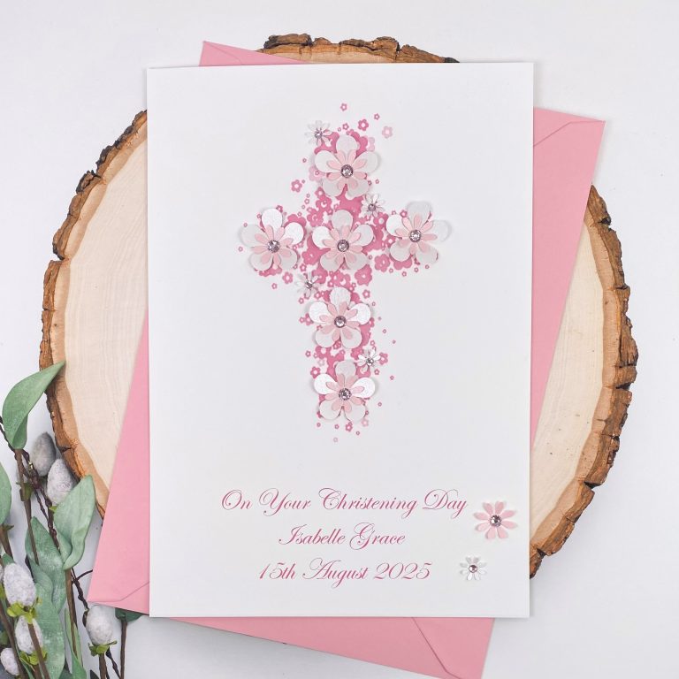 Handmade Christening Card ‘Floral Cross’