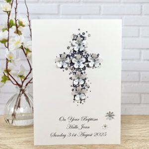 Handmade Baptism Card Silver Floral Cross A5 Large Card