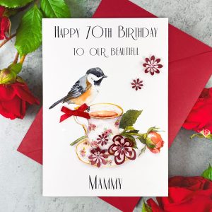 Handmade Birthday Card Bird on Tea Cup Card