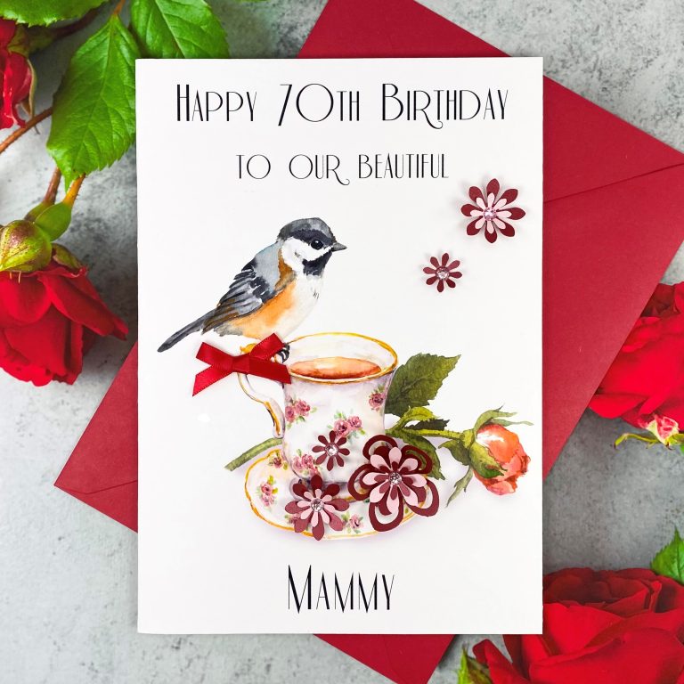 Handmade Birthday Card ‘Bird on Teacup’