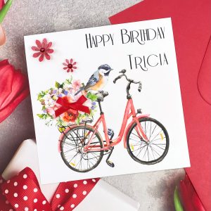 Handmade Birthday Card Bird on bicycle Square Card