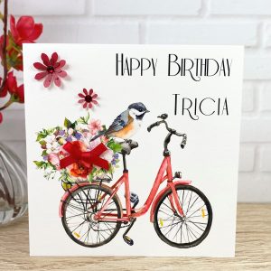 Handmade Birthday Card Bird on bicycle Square Card