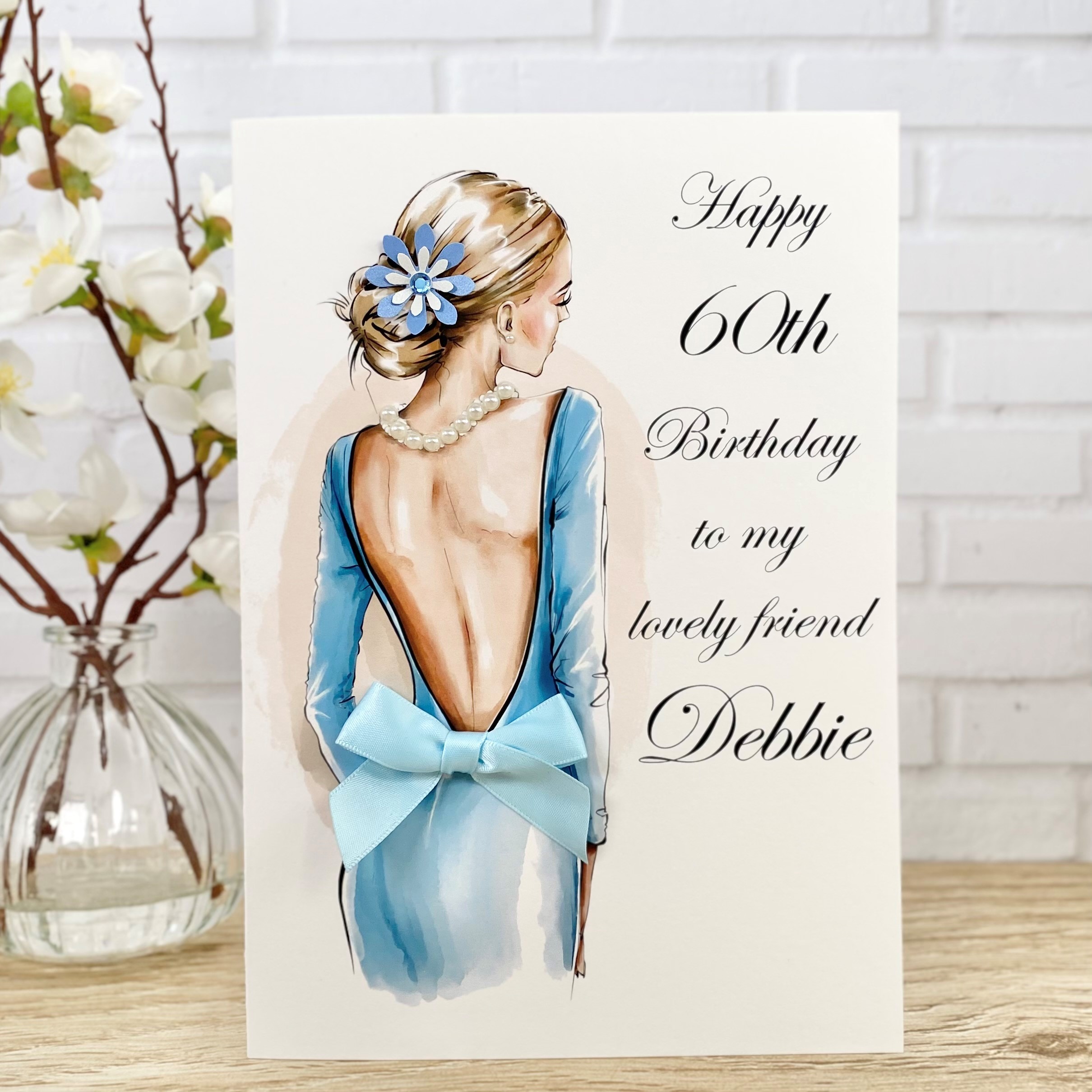 Handmade Birthday Card Blue Dress A5 Large Card