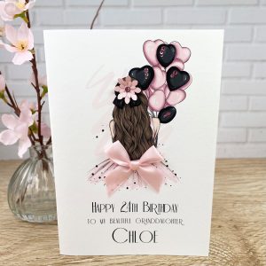 Handmade Birthday Card Girl with Pink Balloons A5 Cards