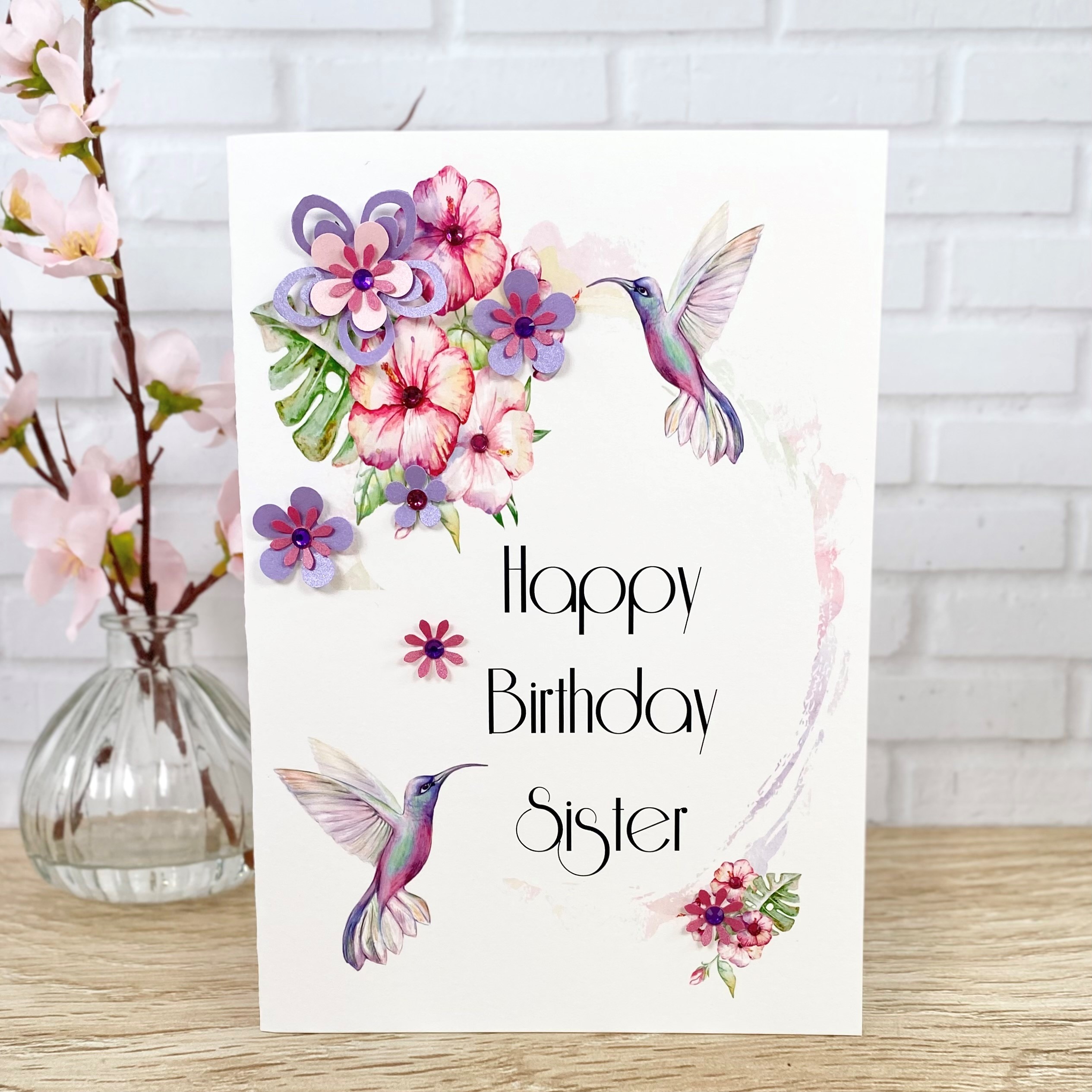 Handmade Birthday Card Humming Birds A5 Large Cards