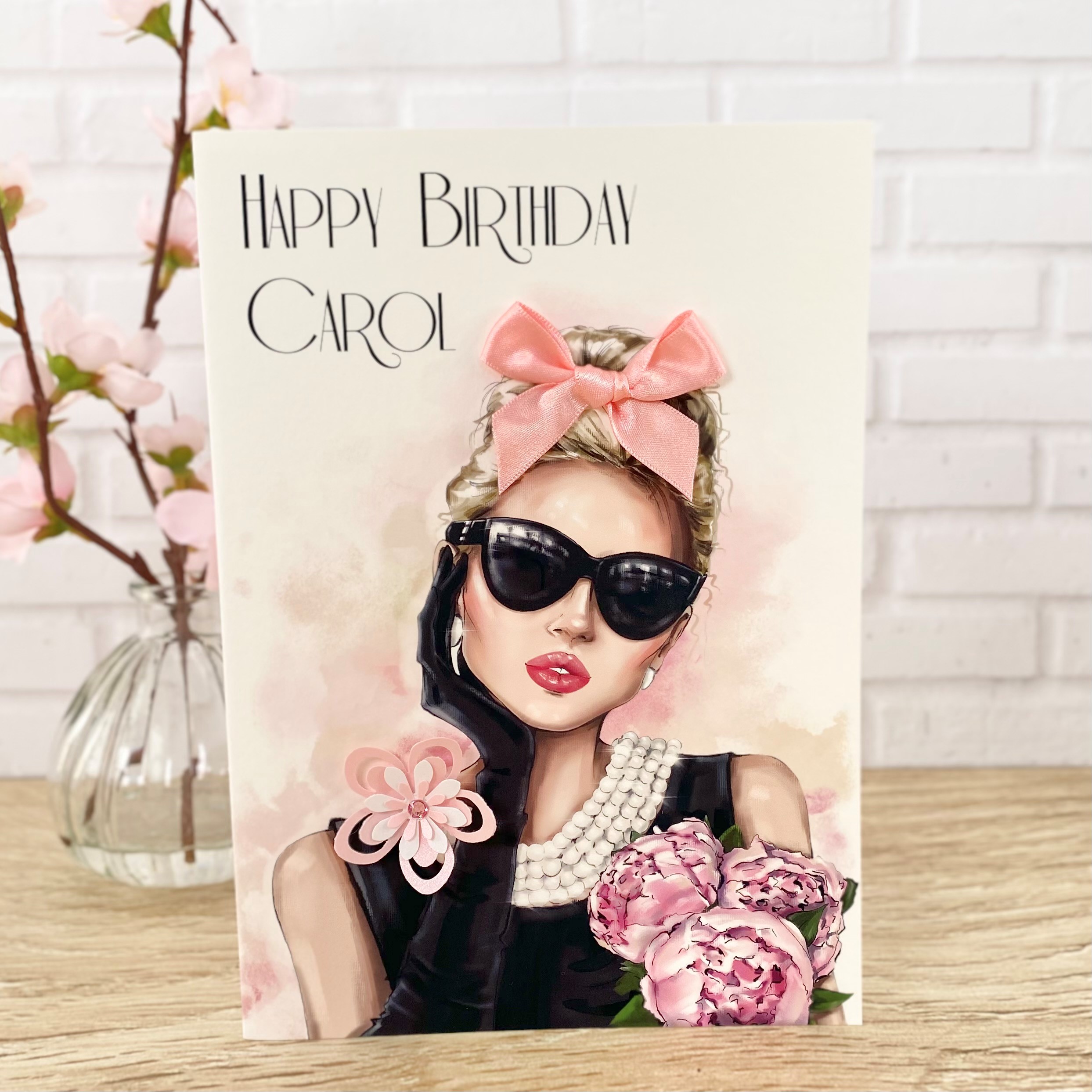 Handmade Birthday Card Lady In Pearl Necklace A5 Large Cards